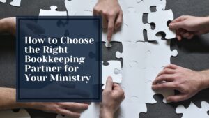 Ministry leader reviewing church financial reports with a nonprofit bookkeeper — highlighting partnership and mission-focused financial management.